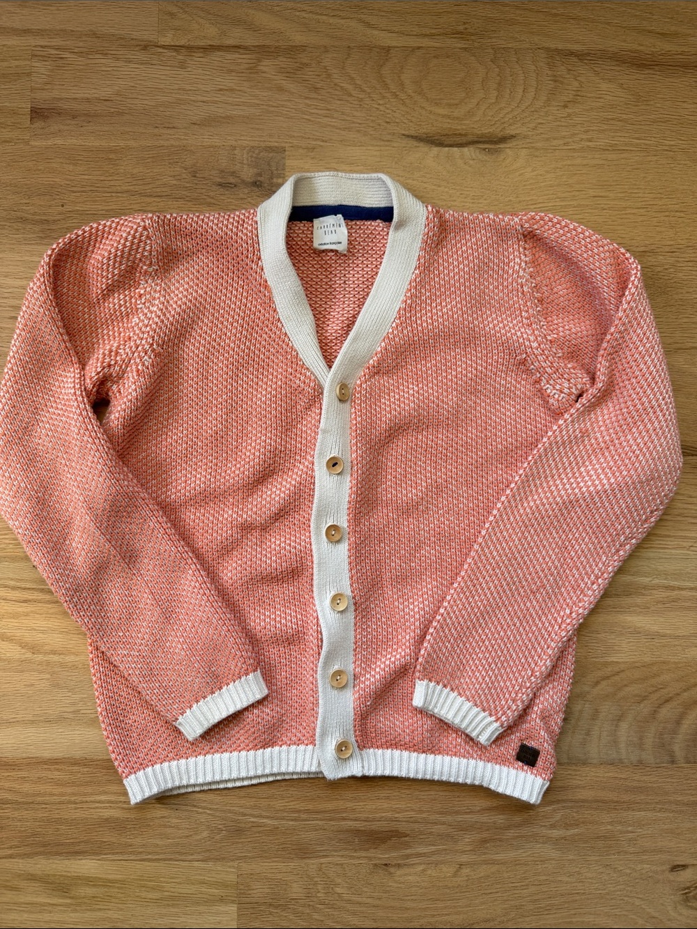 Carrément Beau France Coral/White Patterned Cardigan Sweater kids Sz 9/10